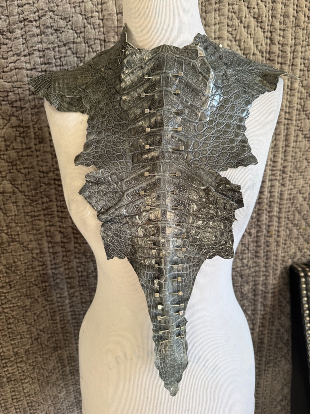 Exotic Real Grey Crocodile Front Bib - Picture 4 of 16